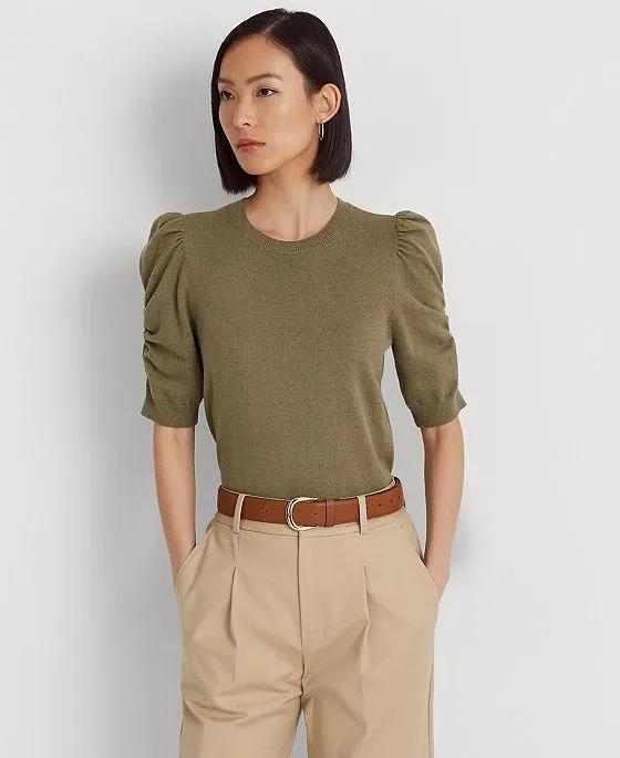 Women's Cotton-Blend Puff-Sleeve Sweater