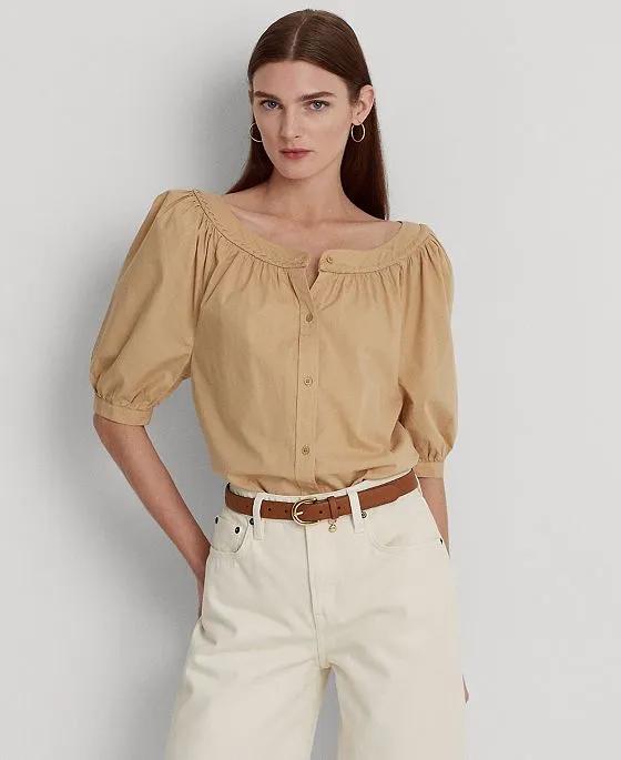 Women's Cotton Broadcloth Puff-Sleeve Shirt