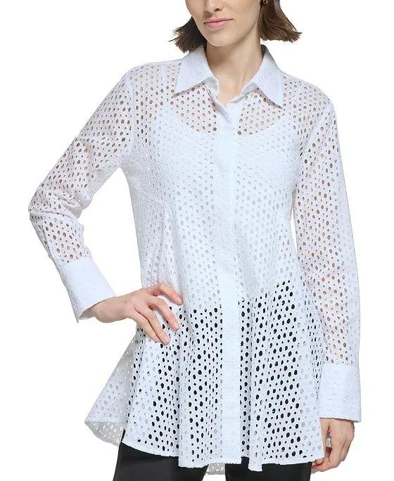 Women's Cotton Circle-Lace Spread-Collar Tunic