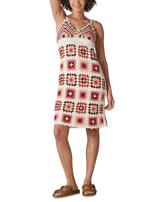 Women's Cotton Crochet-Square Dress