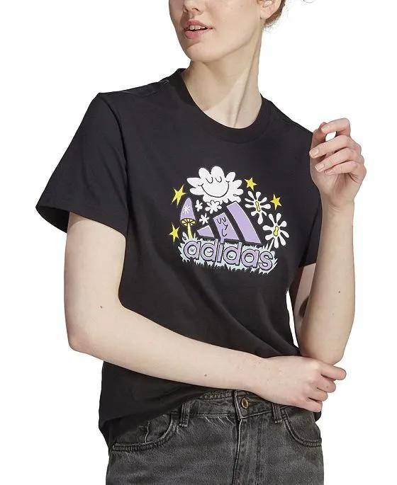 Women's Cotton Doodle Graphic T-Shirt