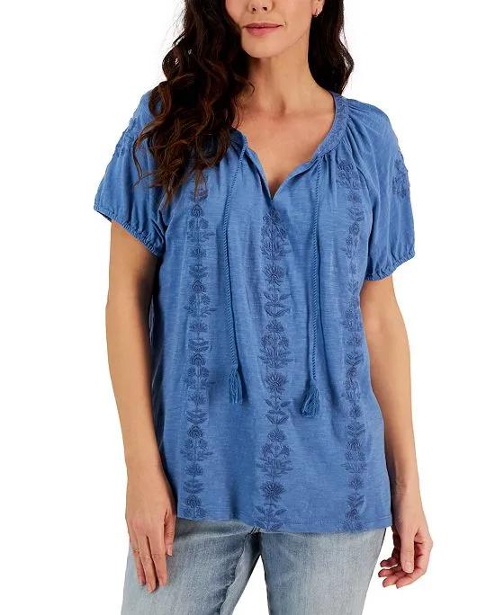 Women's Cotton Embroidered Peasant Top, Created for Macy's