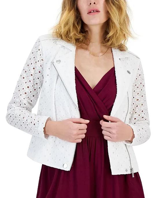 Women's Cotton Eyelet Moto Jacket, Created for Macy's