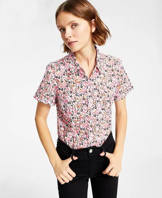 Women's Cotton Floral-Print Camp Shirt
