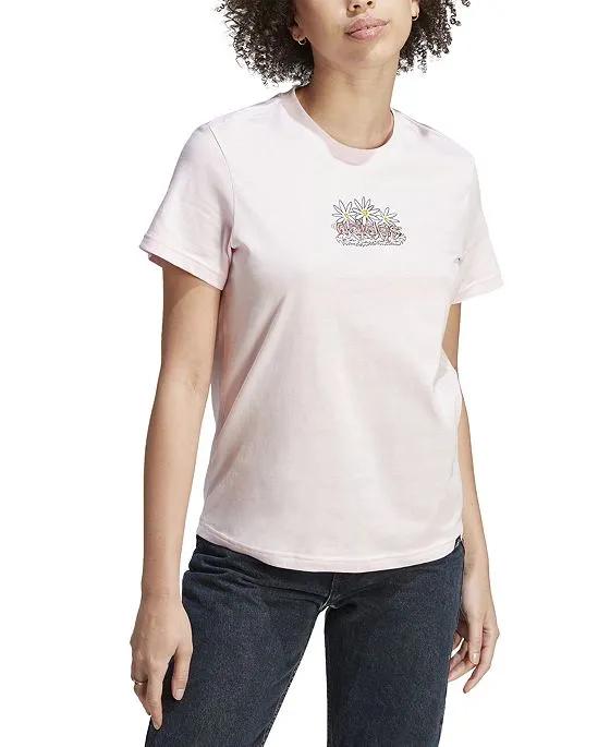 Women's Cotton Flower-Doodle Graphic T-Shirt 