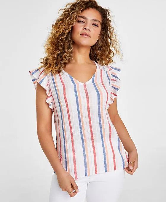 Women's Cotton Gauze Printed Flutter-Sleeve Top, Created for Macy's