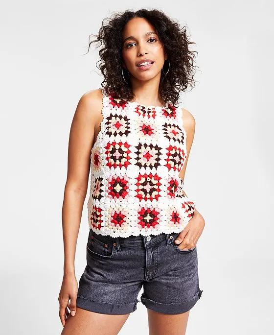 Women's Cotton Granny Square Crochet Vest