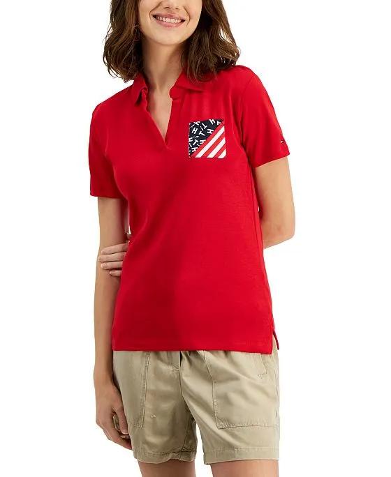 Women's Cotton Graphic Short-Sleeve Polo Shirt