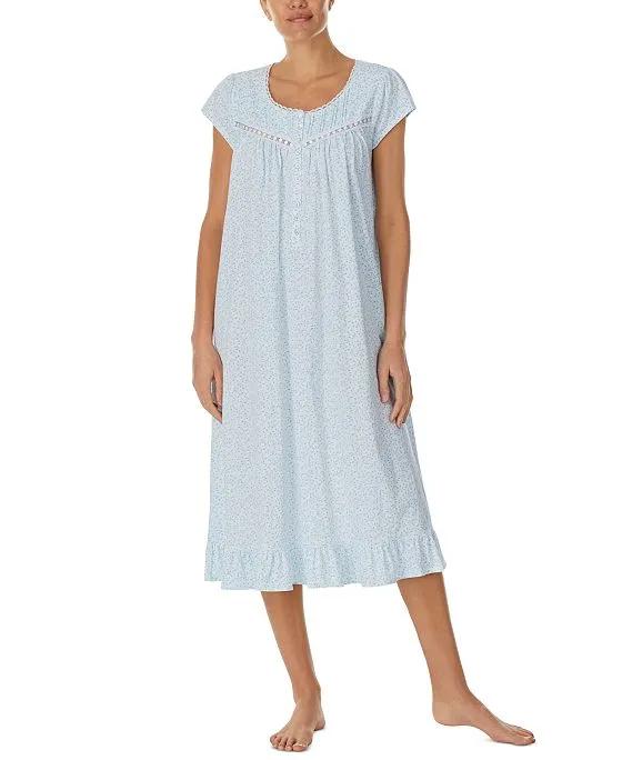 Women's Cotton Lace-Trim Cap-Sleeve Nightgown