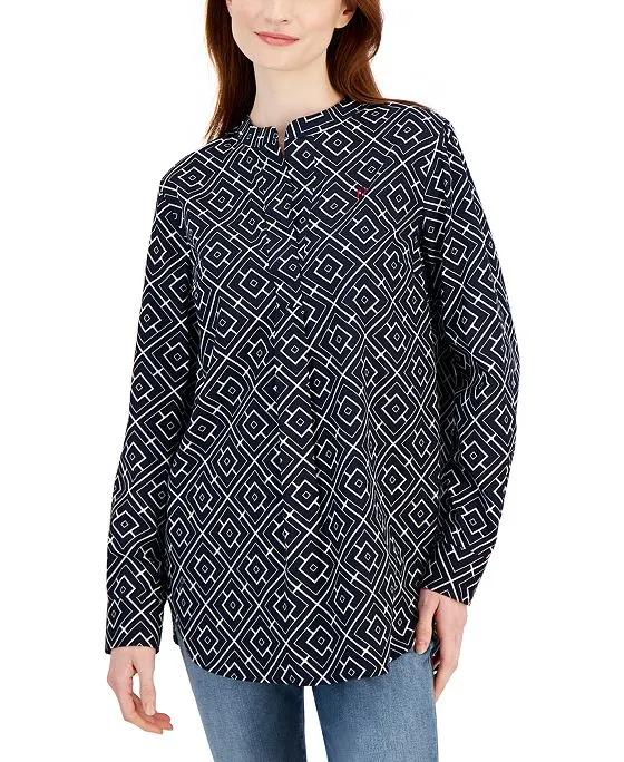 Women's Cotton Maze Geometric-Print Tunic