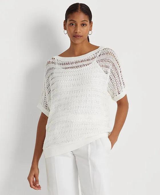 Women's Cotton Mesh Short-Sleeve Sweater