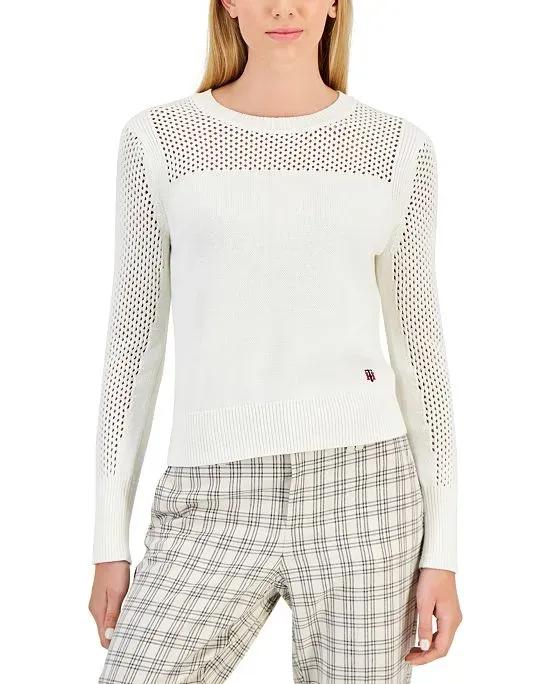 Women's Cotton Mixed-Stitch Sweater