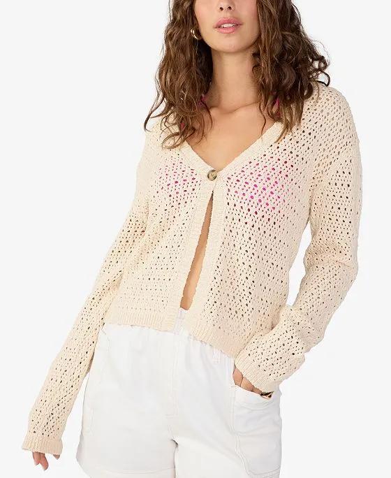 Women's Cotton Open-Knit Button-Front Cardigan