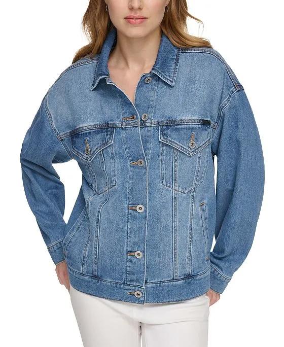 Women's Cotton Oversized Long-Sleeve Denim Jacket