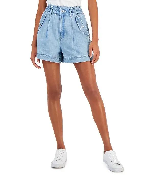 Women's Cotton Paperbag-Waist Shorts