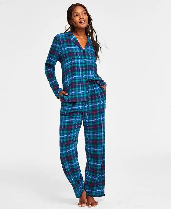 Women's Cotton Plaid Notched Pajamas Set, Created for Macy's