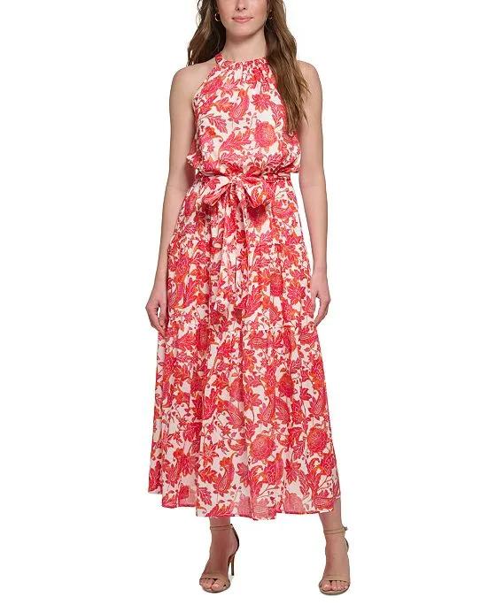 Women's Cotton Printed Halter Maxi Dress