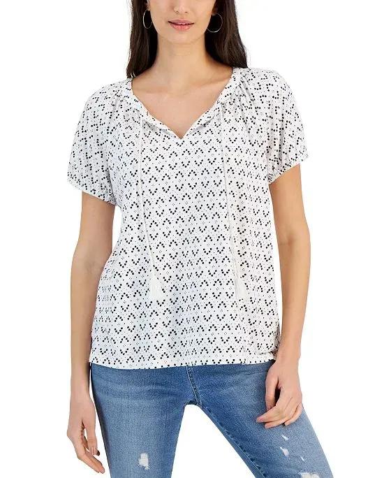 Women's Cotton Printed Tasseled Peasant Top, Created for Macy's