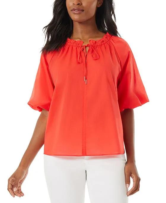 Women's Cotton Puff-Sleeve Peasant Top
