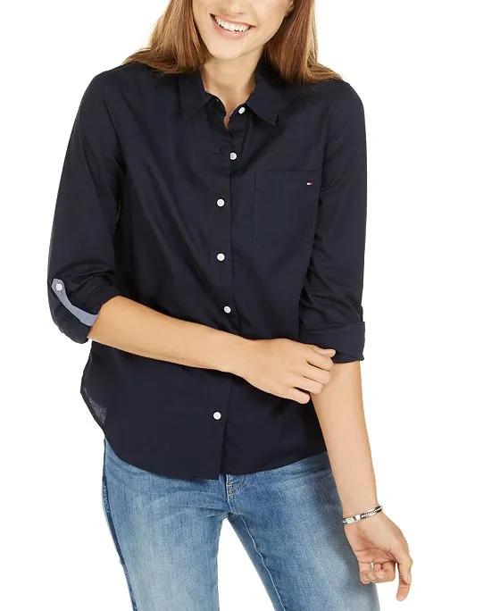 Women's Cotton Roll-Tab Button-Up Shirt