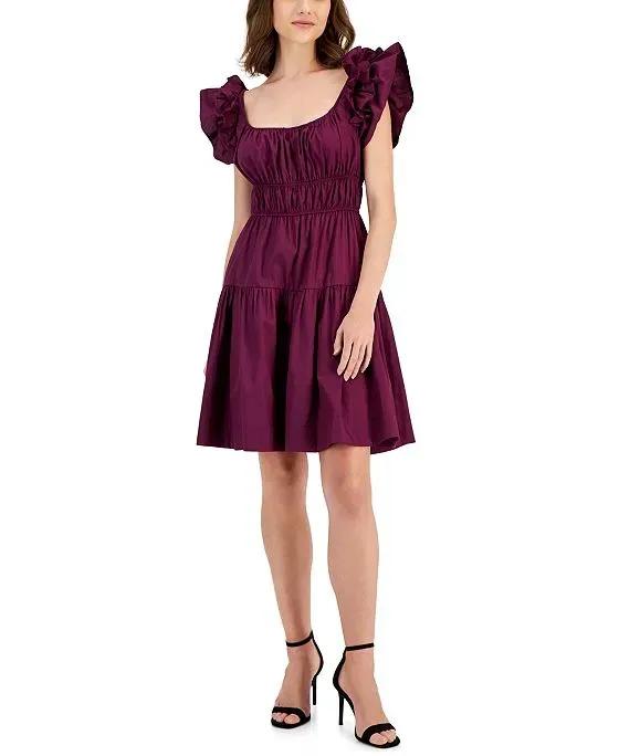 Women's Cotton Ruffle-Sleeve Fit & Flare Dress