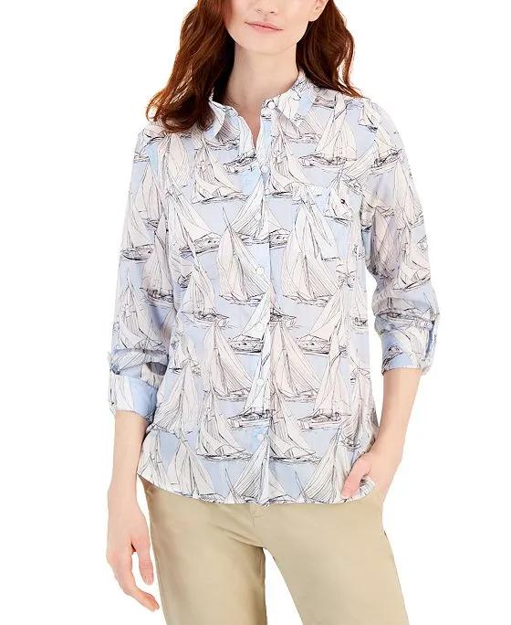Women's Cotton Sailaway Printed Roll-Tab Shirt