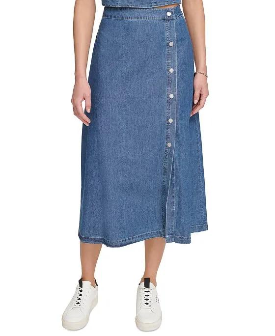 Women's Cotton Snap-Front Denim Skirt