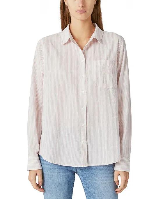 Women's Cotton Striped Button-Up Shirt