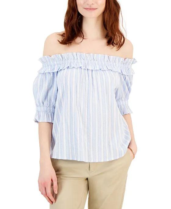Women's Cotton Striped Off-The-Shoulder Top