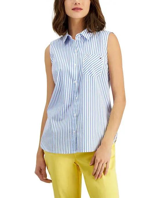 Women's Cotton Striped Sleeveless Shirt