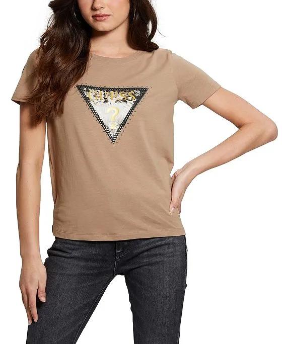 Women's Cotton Studded Logo T-Shirt