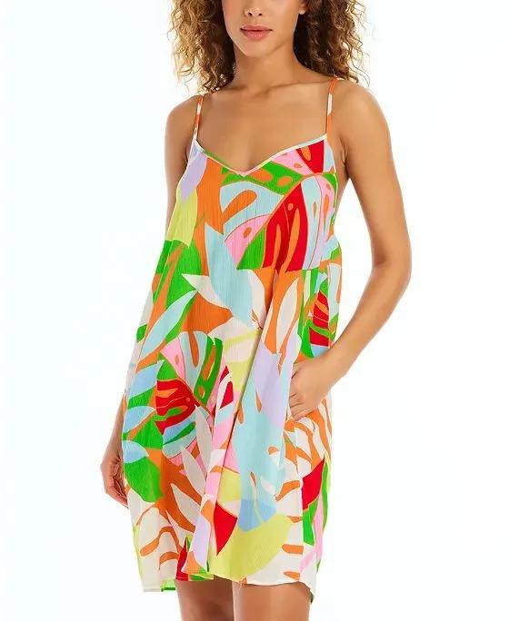 Women's Cotton Summer Palms Beach Dress Cover-Up