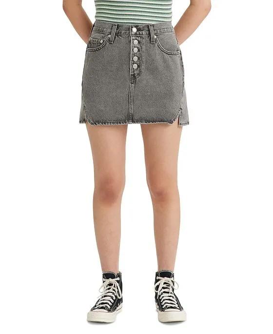 Women's Cotton Twisted Icon Mini Button-Fly Denim Skirt