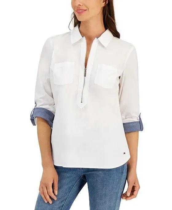 Women's Cotton Zippered Utility Shirt