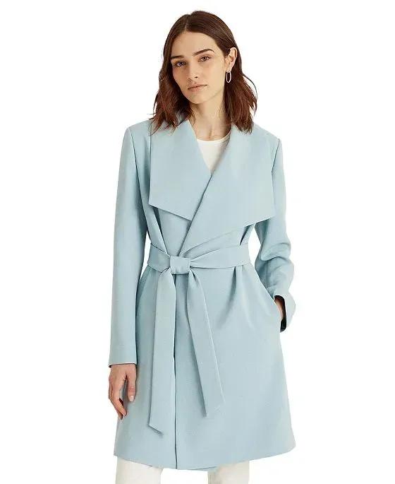 Women's Crepe Belted Wrap Coat, Created for Macy's 