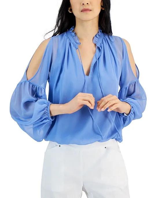 Women's Crinkle Chiffon Cold-Shoulder Blouse, Created for Macy's