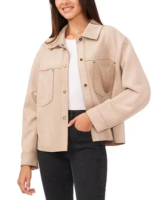 Women's Cropped Collared  Button Jacket