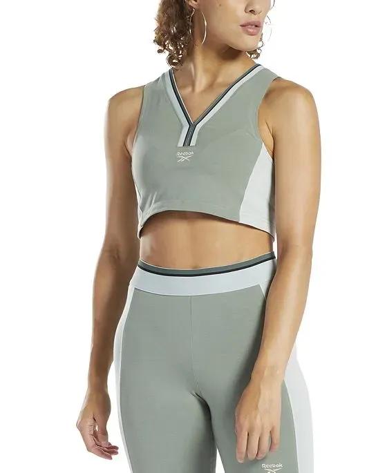 Women's Cropped Colorblocked V-Neck Tank Top