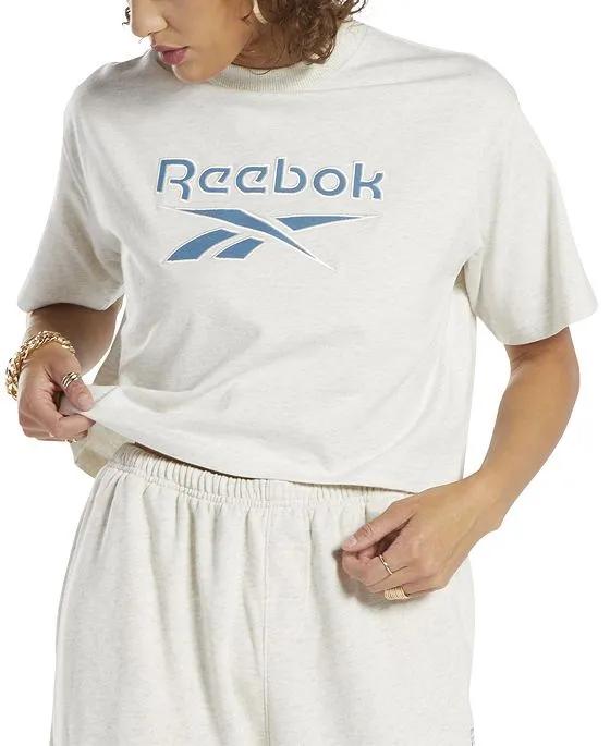 Women's Cropped Cotton Crew-Neck Logo-Graphic T-Shirt