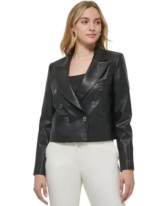 Women's Cropped Faux-Leather Jacket