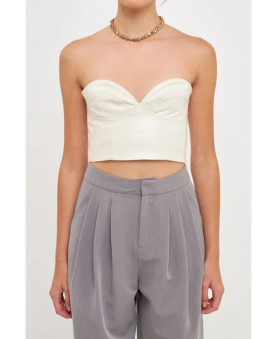 Women's Cropped Leather Bustier Top