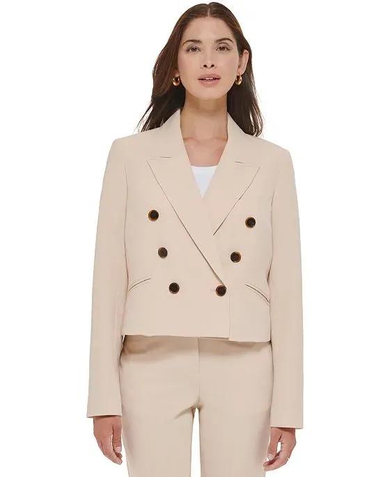 Women's Cropped Notched-Collar Double-Breasted Blazer