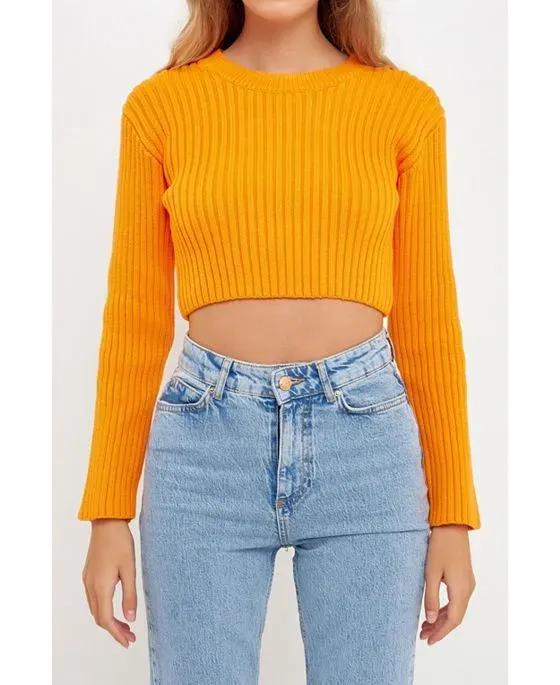 Women's Cropped Ribbed Knit Sweater