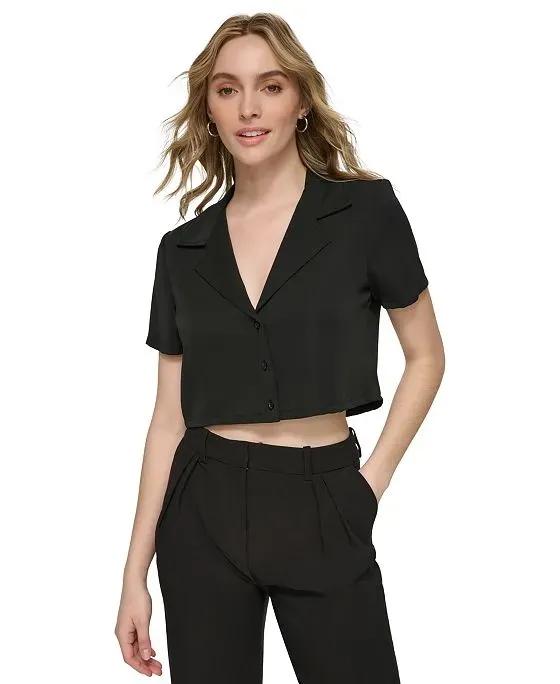 Women's Cropped Short-Sleeve Collared Shirt