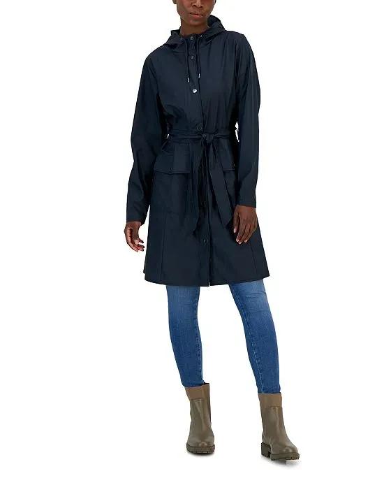 Women's Curve Hooded Belted Waterproof Raincoat