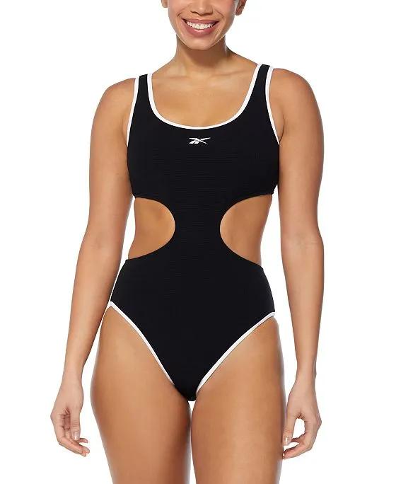 Women's Cutout Piping-Trim Tank One-Piece Swimsuit