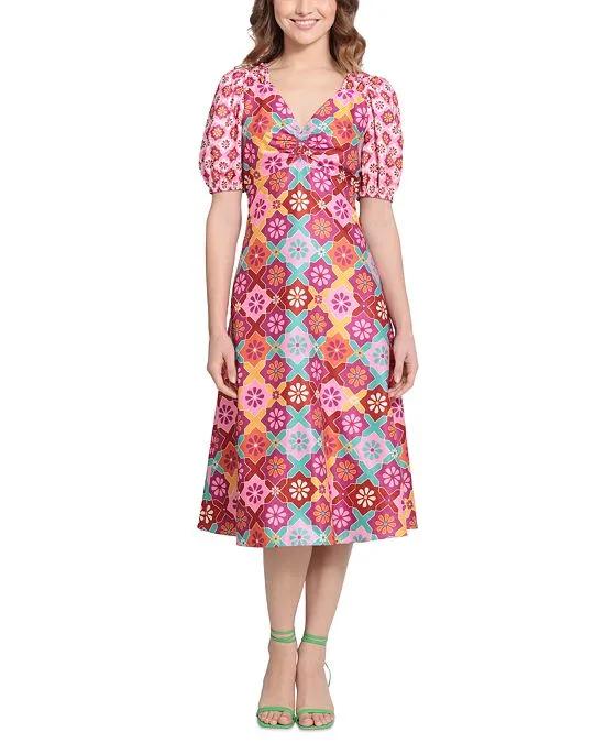 Women's Daisy Gingham V-Neck Midi Dress