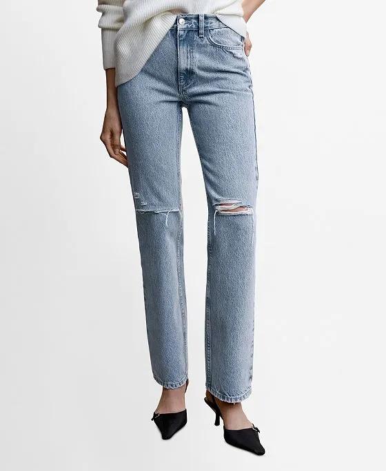 Women's Decorative Broken Straight Jeans