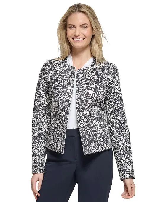 Women's Ditsy Floral-Print Open-Front Jacket