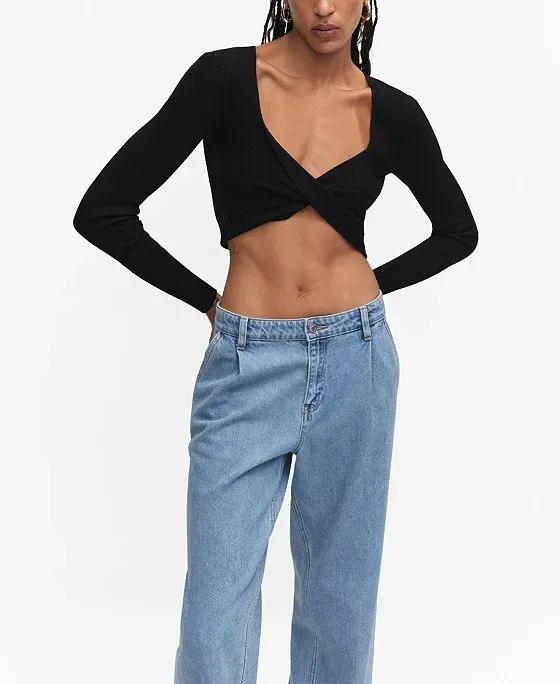 Women's Double-Breasted Cropped Sweater